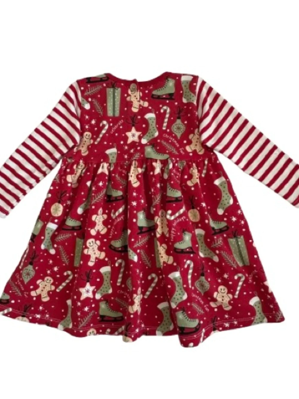 Tesa Babe Girl 18-24M Red & Striped Sleeves Jersey Cotton Blend Holiday Dress